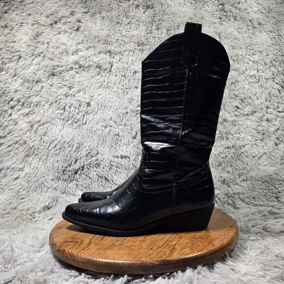 Forever 21 Womens Size 10 Western Style Crocodile Print Mid Calf Pull On Boots - Picture 1 of 9